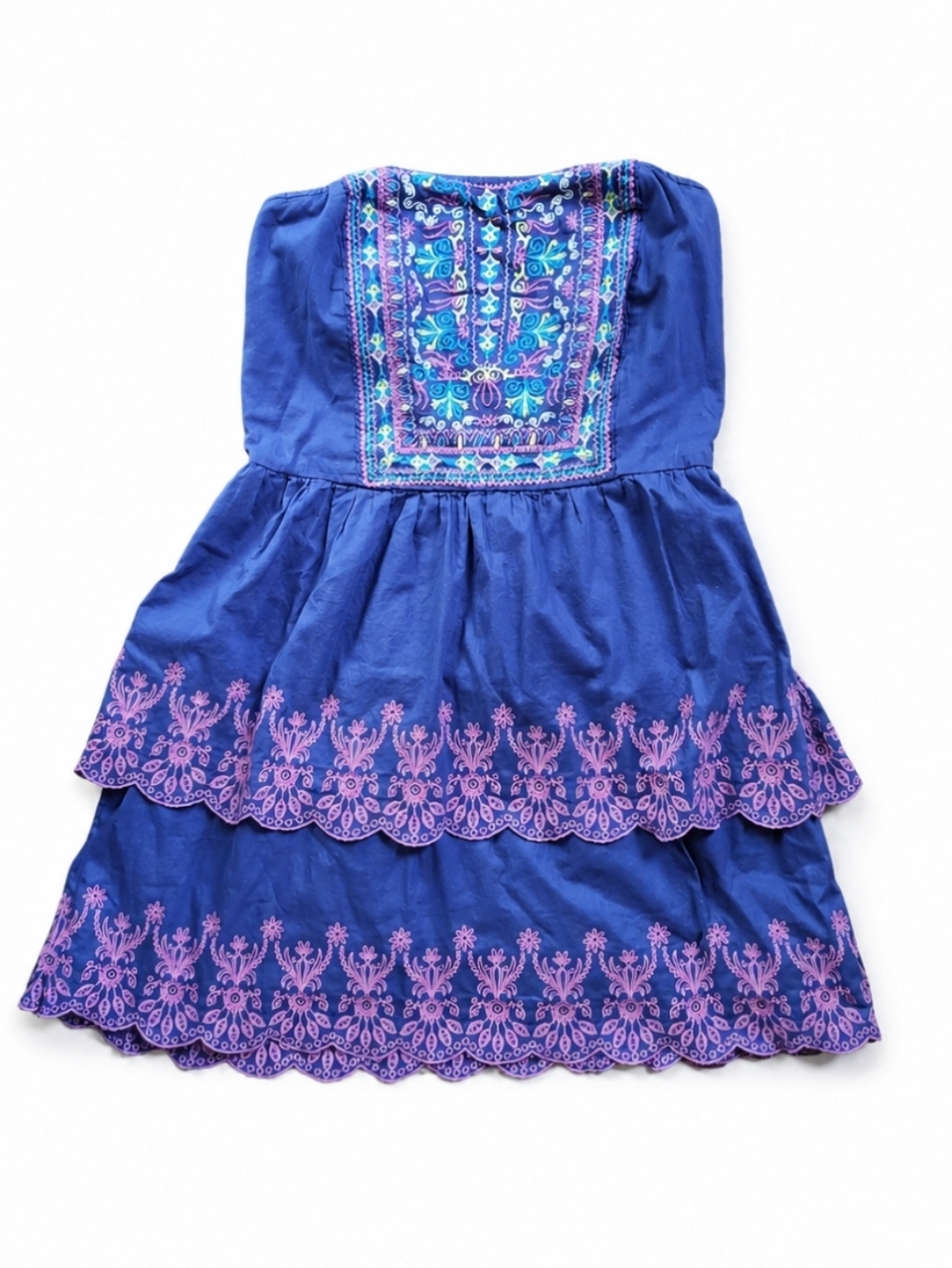 Flying Tomato Strapless Boho Lace Embroidered Tiered Dress Medium